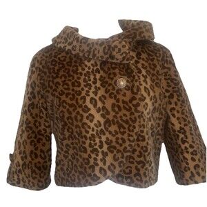 Vintage Cropped Animal Print Jacket By Mingle Faux Fur Small